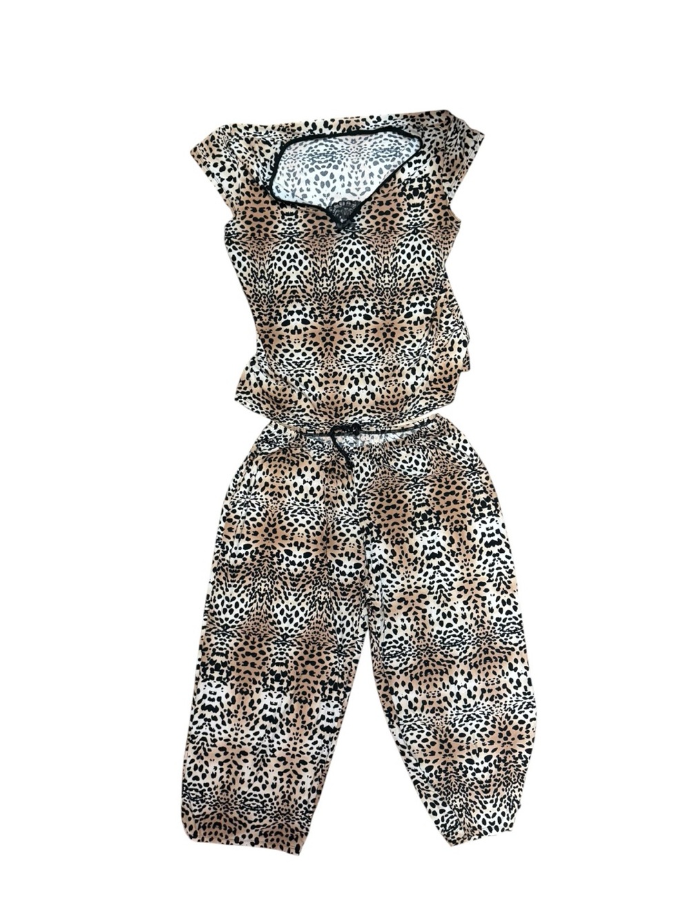 Studio Donatella Animal Print Pajama Loungewear Set in Tan and Black Small